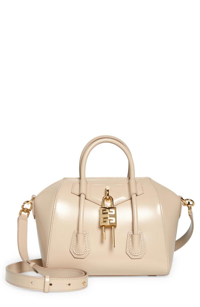 Givenchy Mini Antigona Lock Leather Satchel in Natural Beige Cover