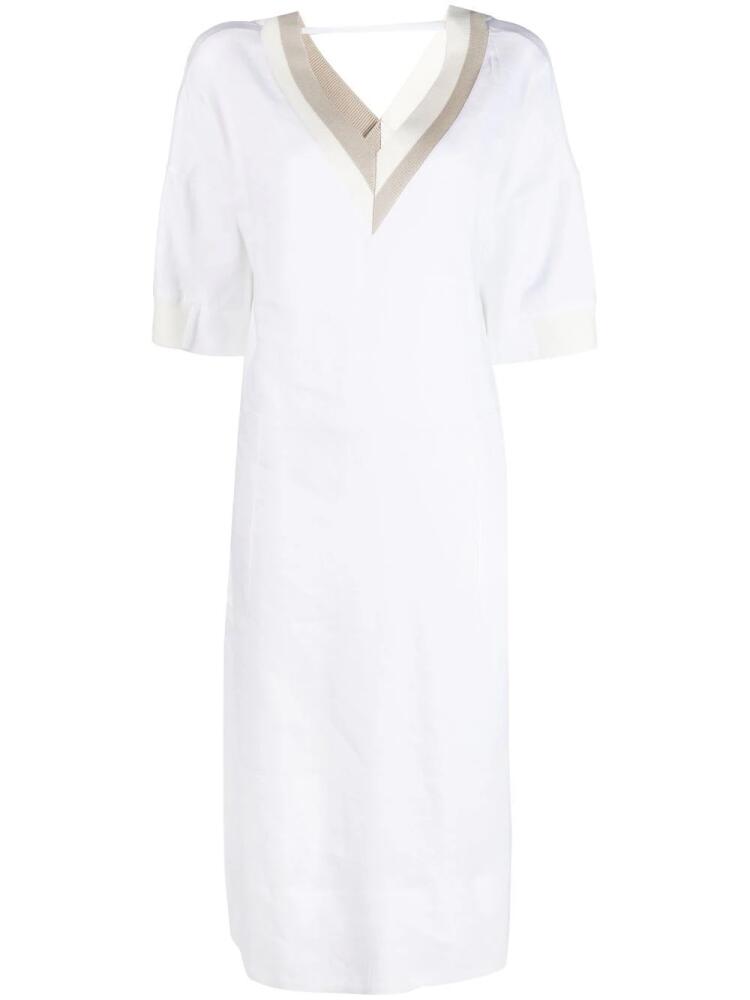 Lorena Antoniazzi V-neck linen-blend midi dress - White Cover