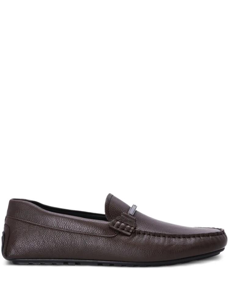 BOSS logo-plaque grained leather loafers - Brown Cover