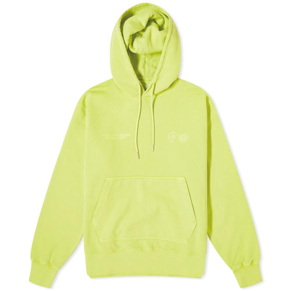 Purple Mountain Observatory Men's Core Logo Hoodie in Lime Garment Dye Cover