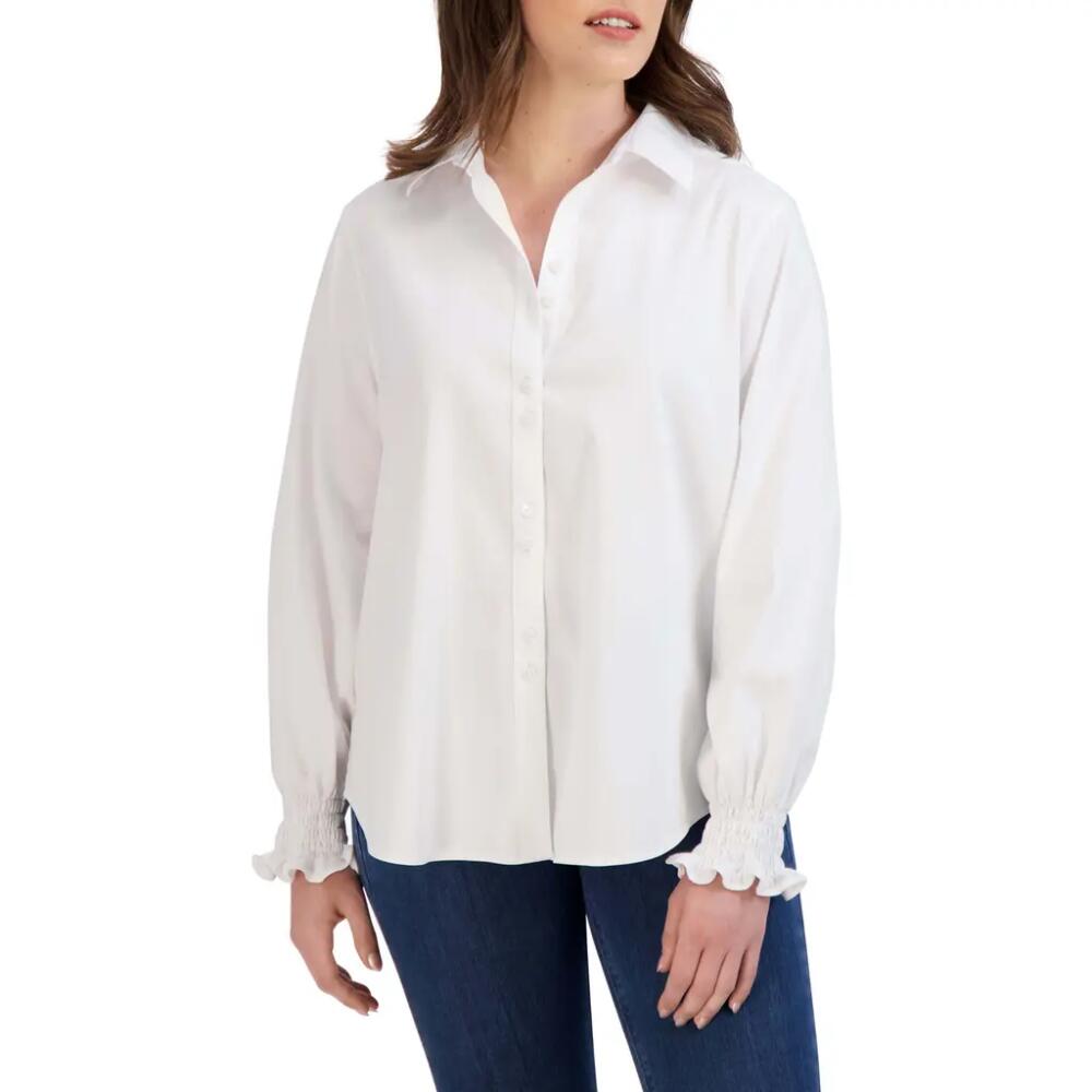 Foxcroft Olivia Ruffle Cuff Blouse in White Cover