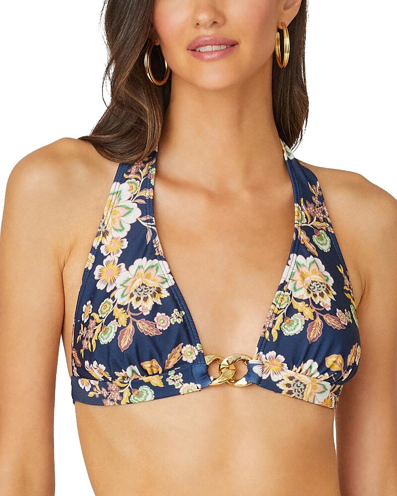 Shoshanna Printed Chain Embellished Halter Bikini Top Cover