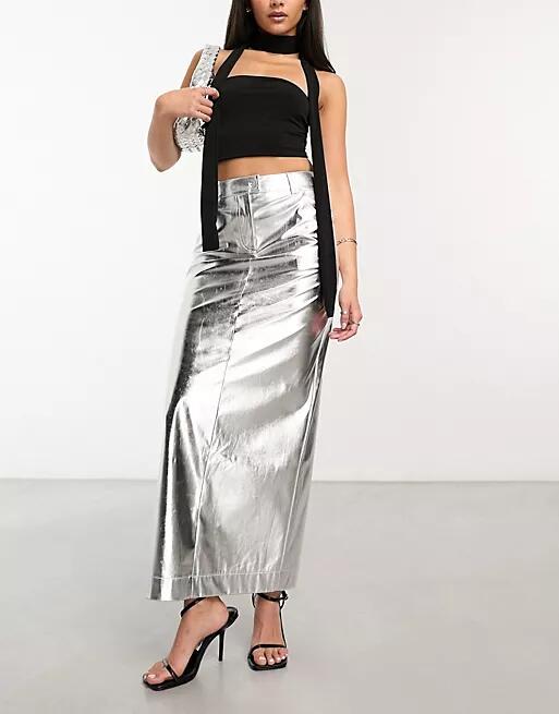 4th & Reckless metallic maxi skirt in silver Cover