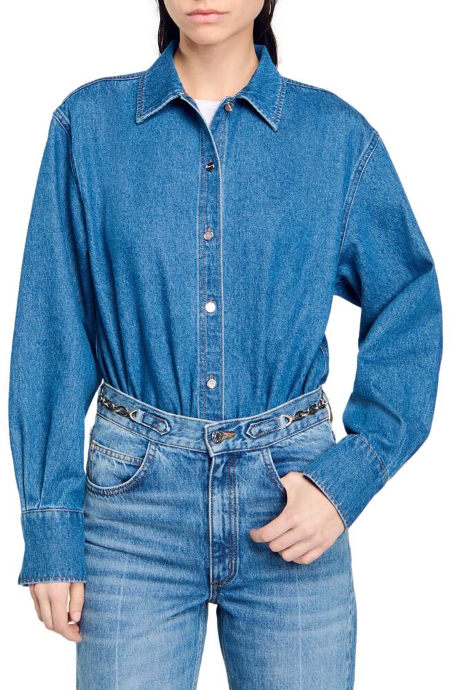 SANDRO Denim shirt bodysuit in Blue Jean Cover