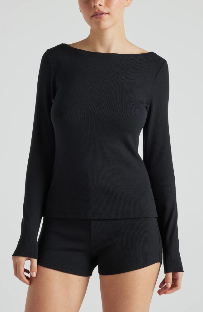 Losano Serene Rib Long Sleeve Top in Black Cover