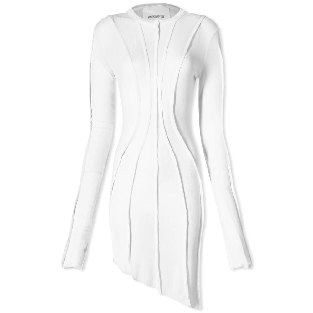 Sami Miro Vintage Women's Asymmetric Long Sleeve Mini Dress in White Babyrib (Up-Cycled) Cover