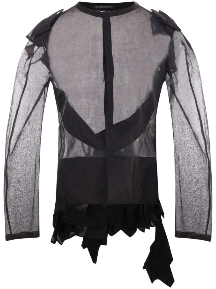 Yohji Yamamoto asymmetric-hem sheer organza top - Black Cover