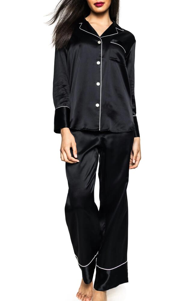 Petite Plume Contrast Piping Silk Pajamas in Black Cover