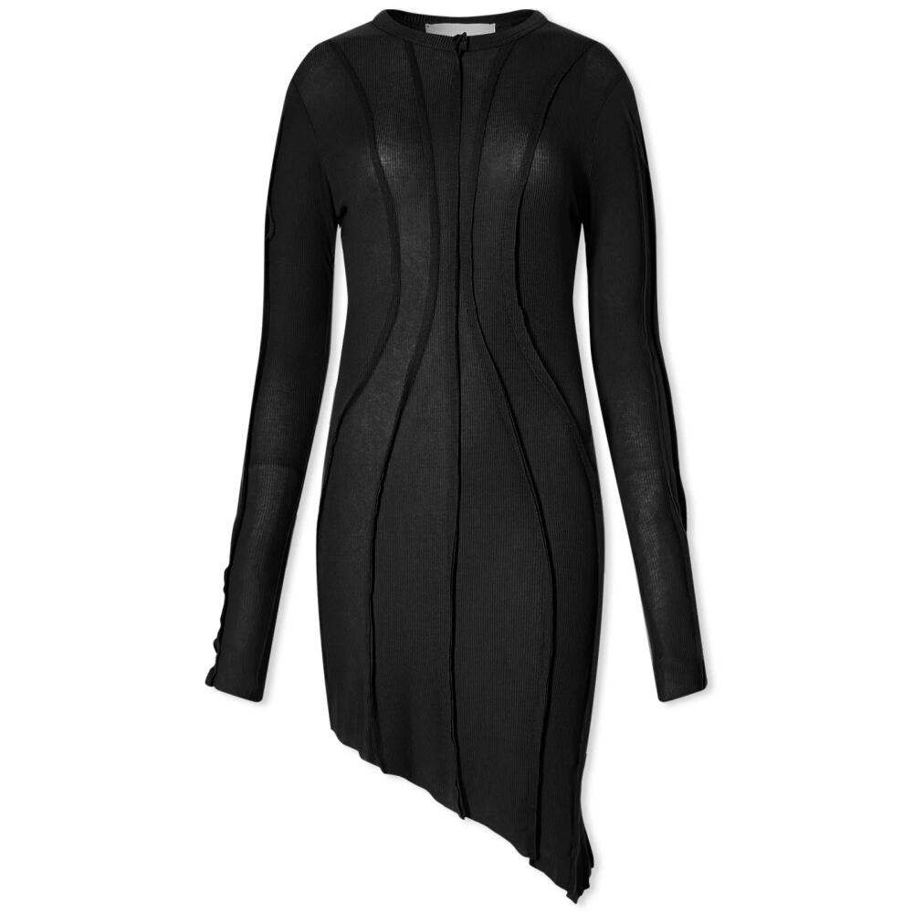 Sami Miro Vintage Women's Asymmetric Long Sleeve Mini Dress in Black Babyrib (Up-Cycled) Cover