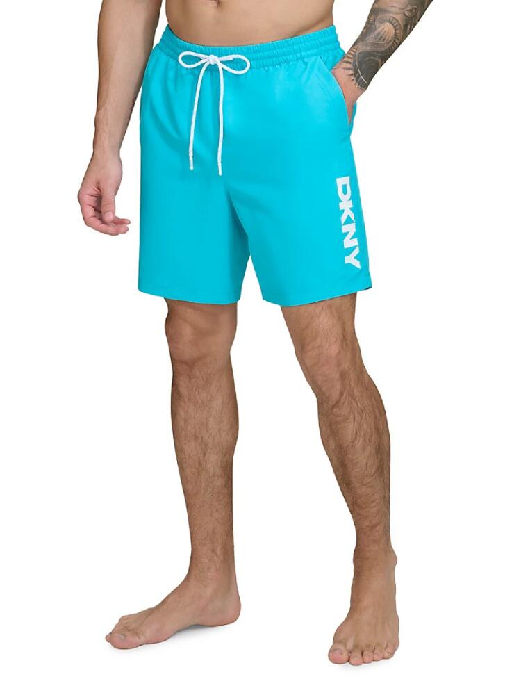 DKNY Men's Logo Standard Fit Swim Shorts - Turquoise Cover