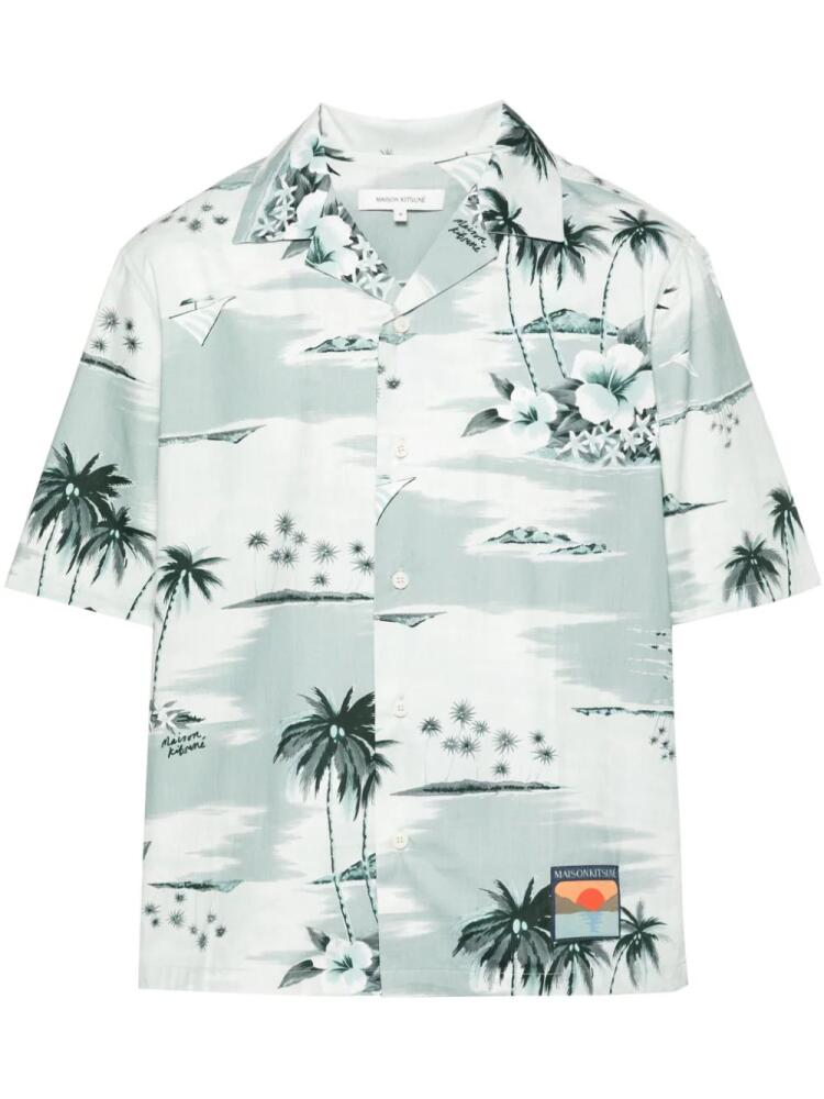 Maison Kitsuné island-print bowling shirt - Blue Cover