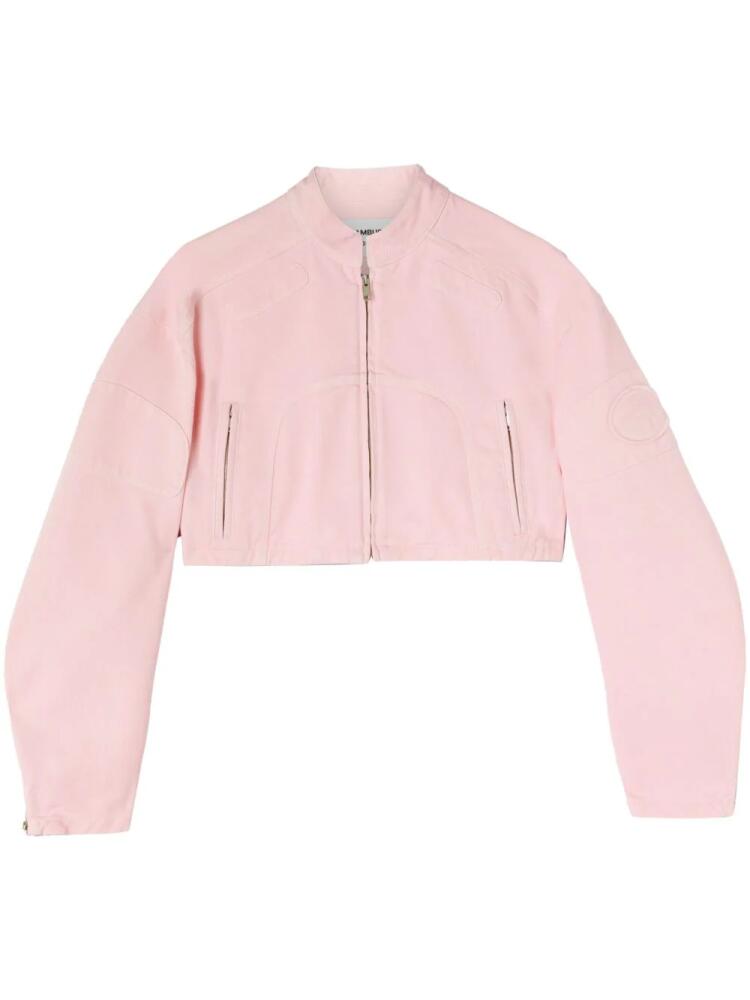 AMBUSH cropped denim biker jacket - Pink Cover