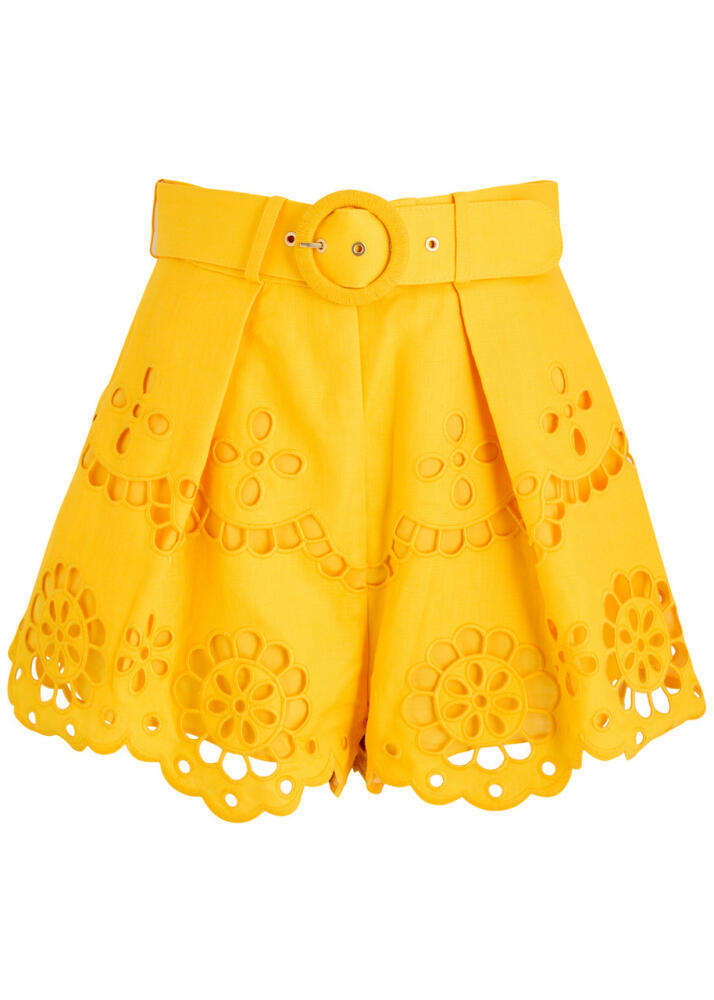 Zimmermann Pop Embroidered Linen Shorts - Yellow Cover