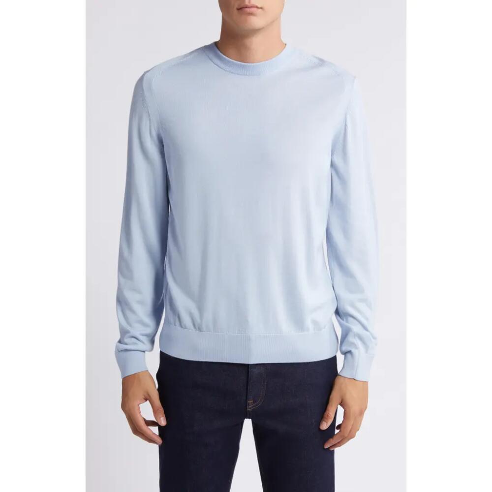 BOSS Overo Wool, Silk & Cashmere Crewneck Sweater in Open Blue Cover