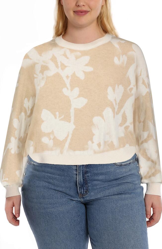 MINNIE ROSE Floral Cotton & Cashmere Crewneck Sweater in Brown Sugar/Starch Cover