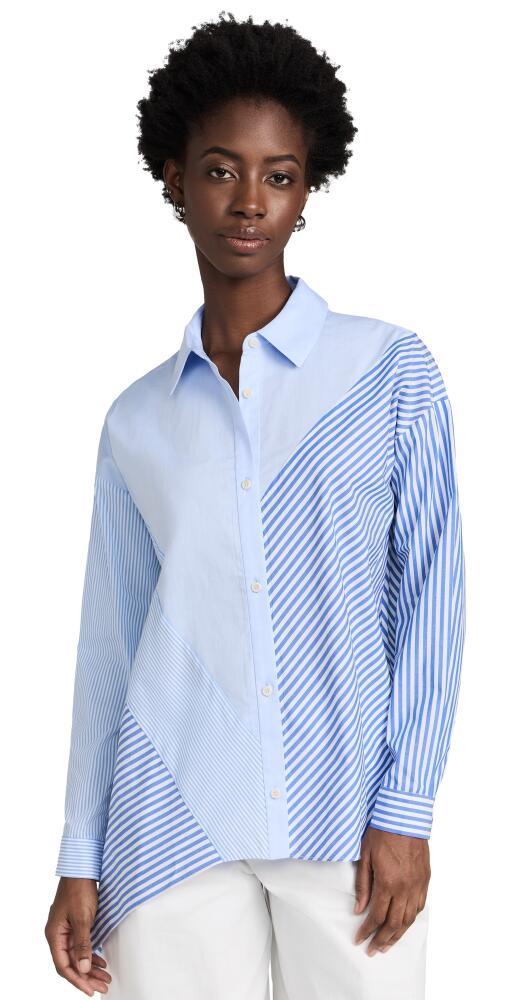 Naadam Cotton Asymmetrical Stripe Mix Shirt Blue Combo Cover