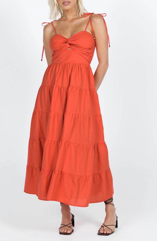 Princess Polly Chavez Tie Strap Tiered Maxi Dress in Medium Red Cover