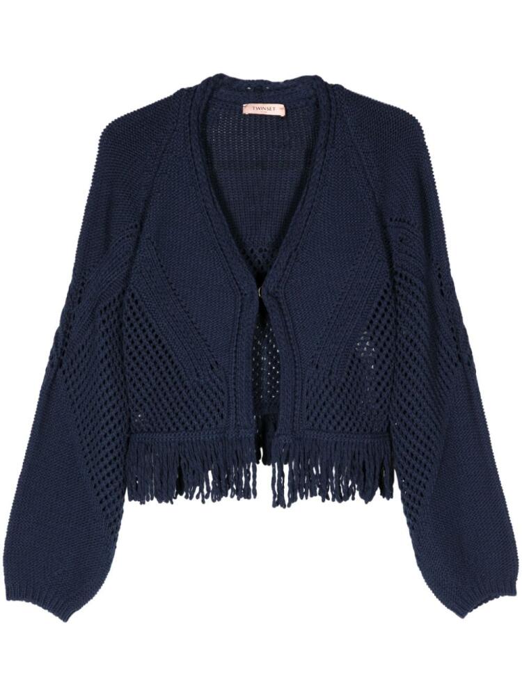 TWINSET fringed open-knit cardigan - Blue Cover