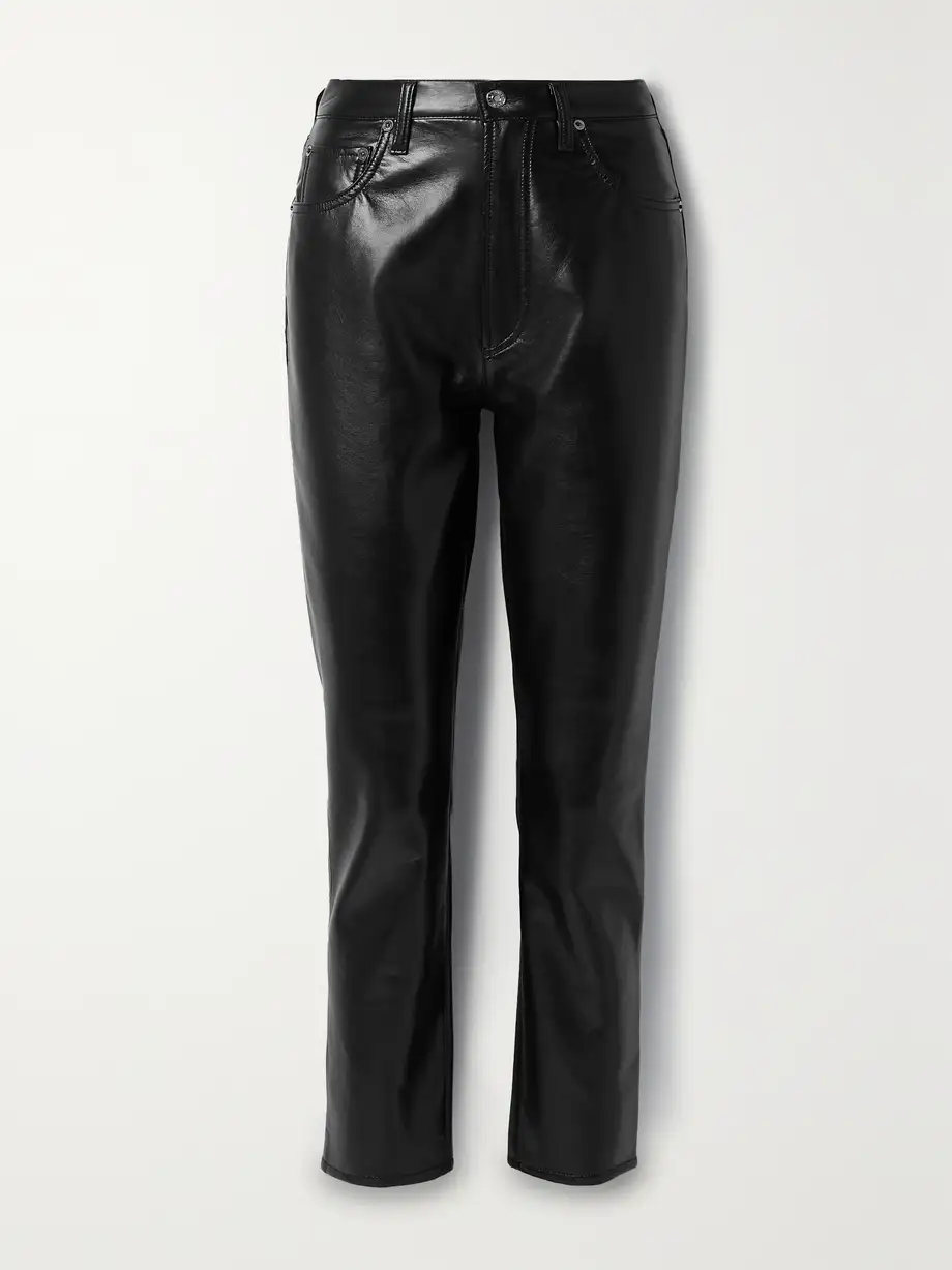 AGOLDE - Riley Long Recycled Leather-blend Straight-leg Pants - Black Cover