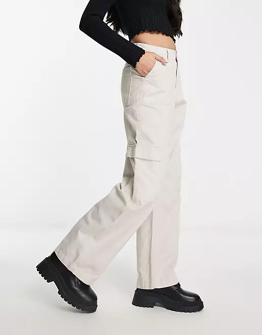 River Island straight cargo pants in ecru-White Cover