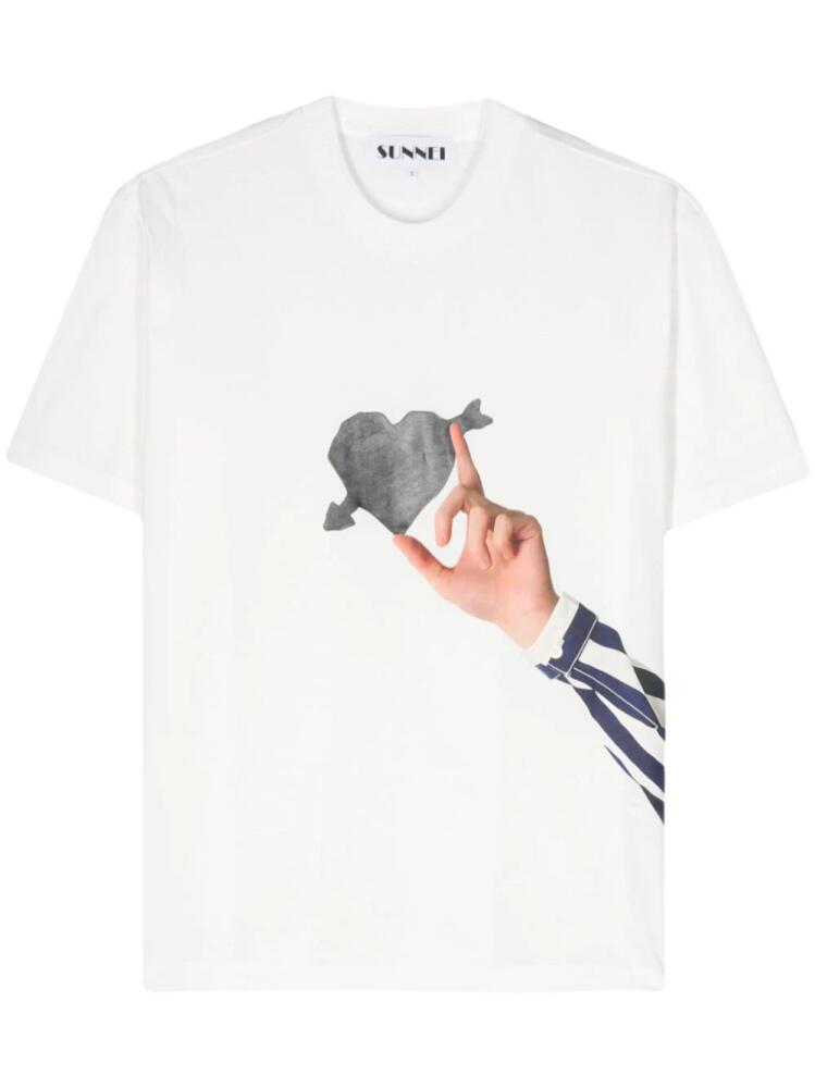 Sunnei Cuori-di-Pietra-print cotton T-shirt - White Cover