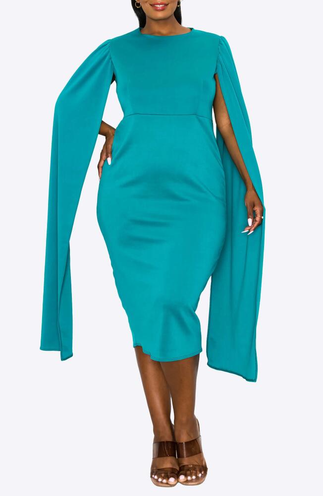 L I V D Naomi Cape Sleeve Midi Dress in Jade Cover