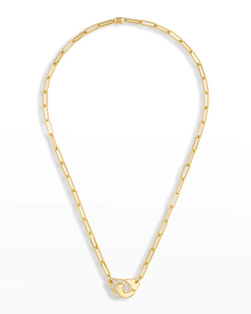 DINH VAN Yellow Gold Menottes R12 Large Chain Necklace with 1 Side Diamonds Cover