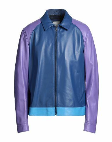 8 By Yoox Multicolor Leather Biker Jacket Man Jacket Blue Lambskin Cover