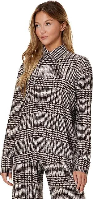 Norma Kamali NK Shirt w/ Collar Stand (Chocolate Glenn Plaid Tweed) Women's Clothing Cover