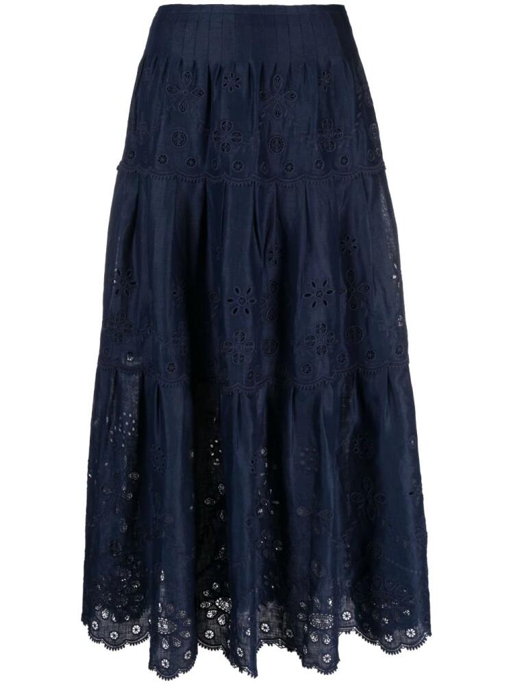 Polo Ralph Lauren eyelet-embroidered tiered midi skirt - Blue Cover