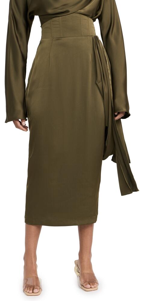 Andrea Iyamah Ido Drape Midi Skirt Olive Cover