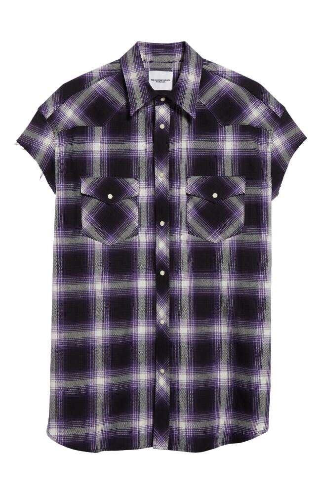 TAKAHIROMIYASHITA TheSoloist. x Rafu Plaid Cutoff Sleeve Snap-Up Western Shirt in Purple Cover