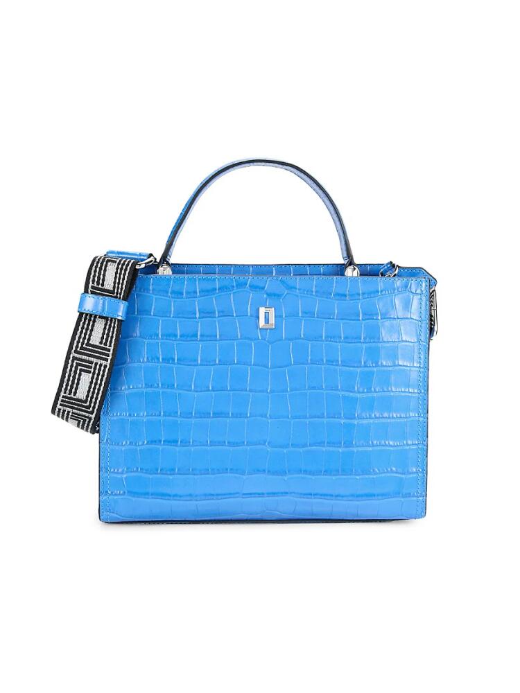 Karl Lagerfeld Paris Women's Bernadine Croc Embossed Leather Satchel - Deep Lagoon Cover