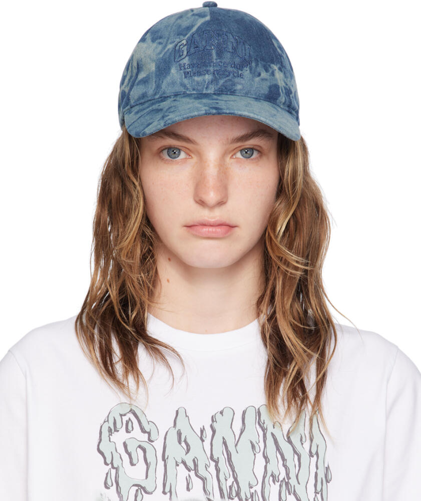 GANNI Blue Embroidered Logo Denim Cap Cover