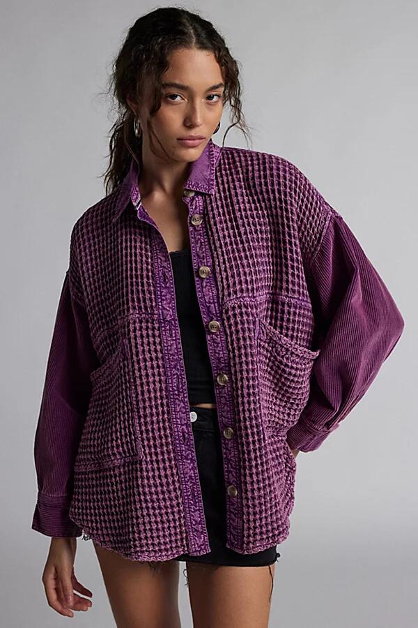 BDG Bryson Waffle Shirt Jacket Top in Purple Cover