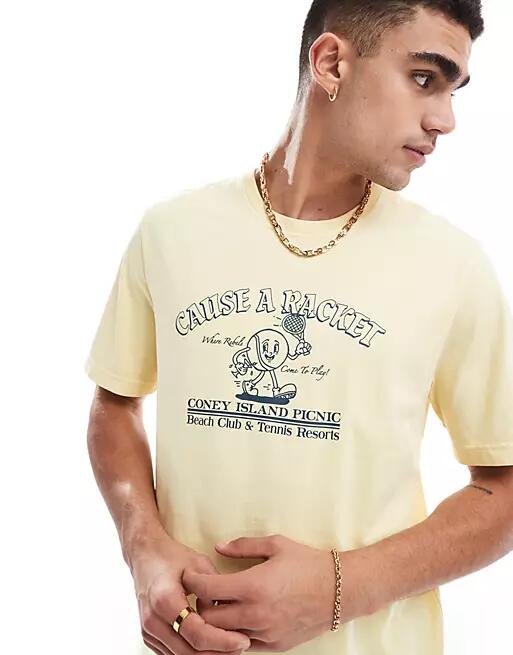 Coney Island Picnic unisex racket graphic T-shirt in yellow Cover