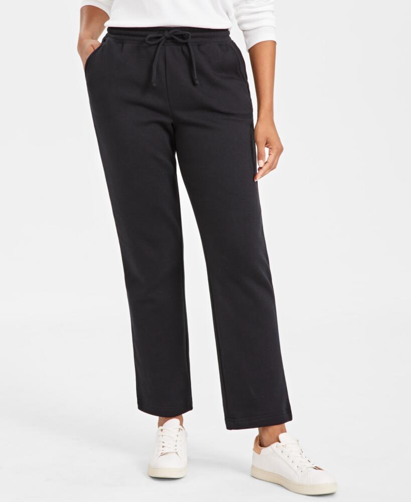 Style & Co Women's Mid Rise Drawstring-Waist Fleece Pant, Xs-5X, Created for Macy's - Deep Black Cover