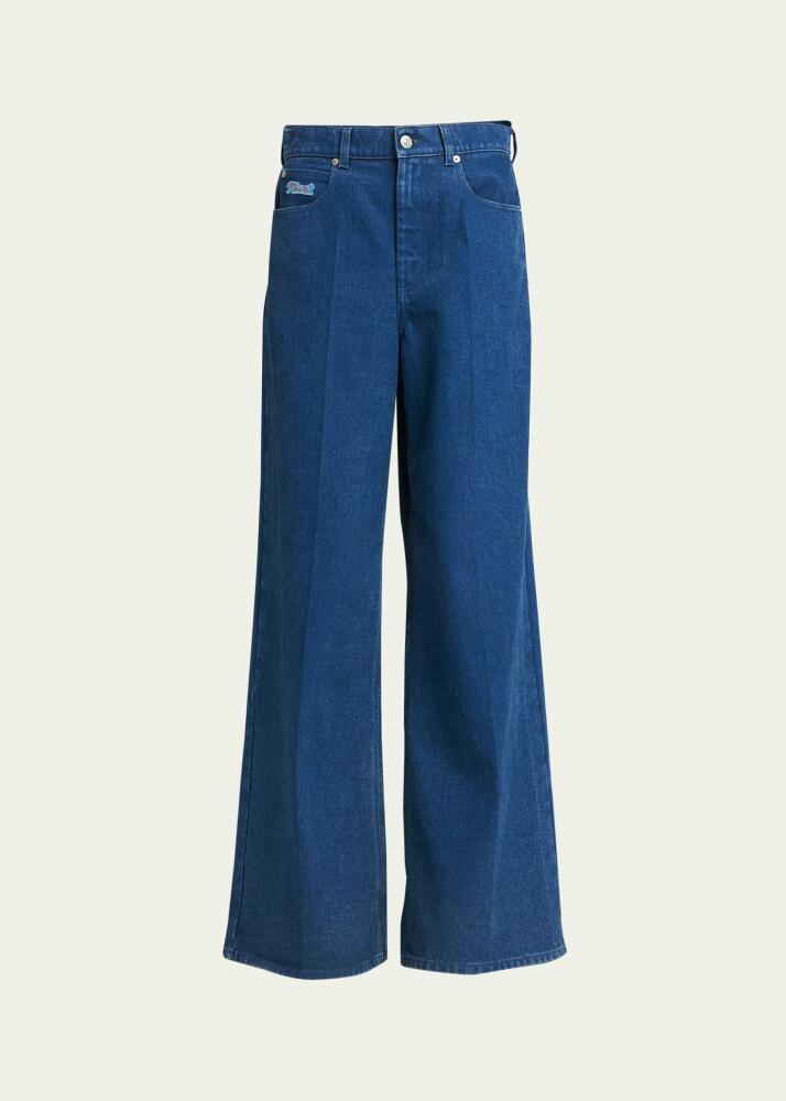 Marni Logo-Embroidered Five-Pocket Wide-Leg Denim Jeans Cover