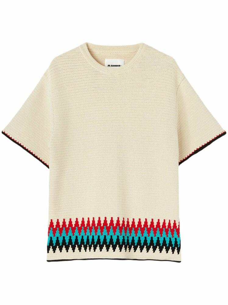 Jil Sander crew-neck patterned intarsia-knit T-shirt - White Cover