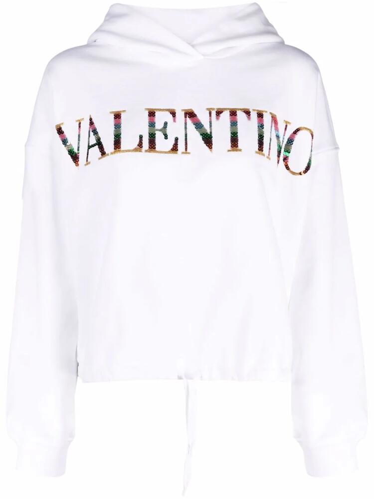 Valentino Garavani sequin-logo drawstring hoodie - White Cover