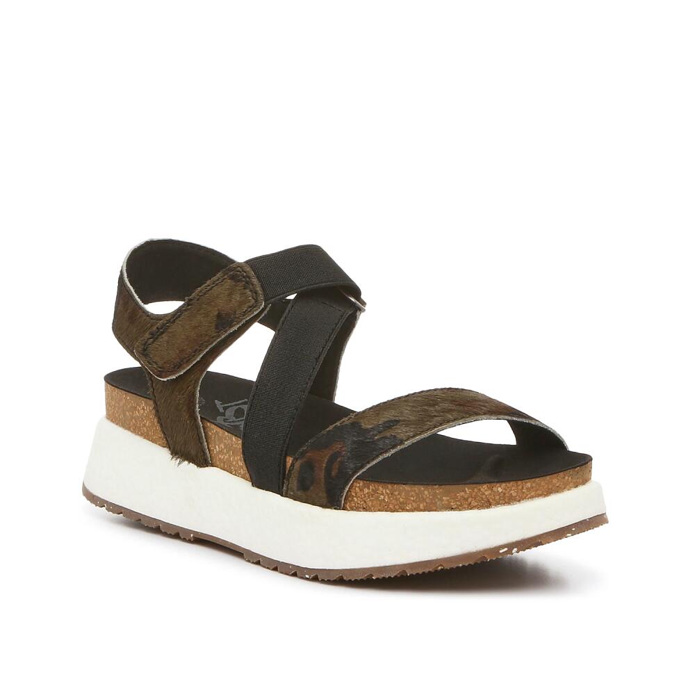 OTBT Sierra Sandal | Women's | Mud Brown/Moss Green/Black Cow Print Calf Hair Cover