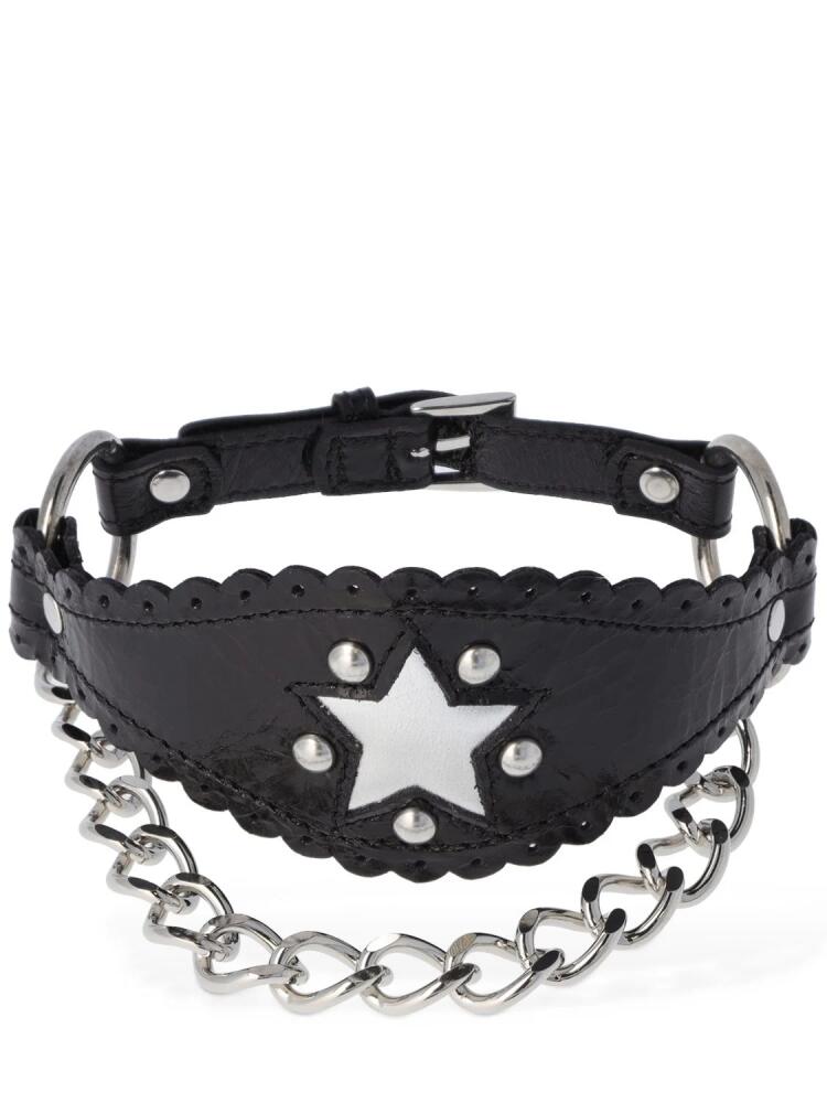 ALESSANDRA RICH Leather Choker W/ Star & Chain Cover