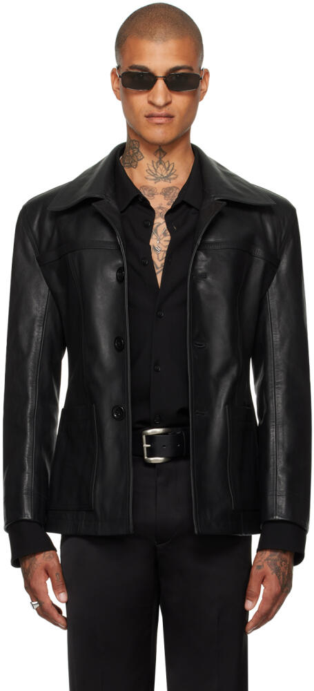 LU'U DAN Black Slim-Fit Creep Leather Jacket Cover