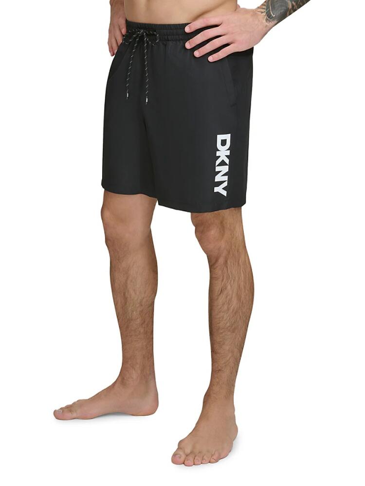 DKNY Men's Logo Standard Fit Swim Shorts - Black Cover