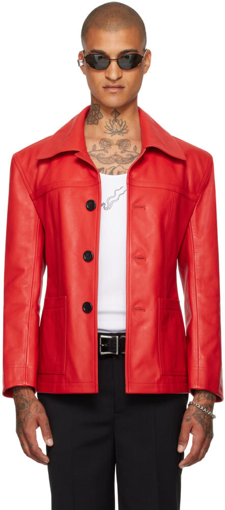 LU'U DAN Red Slim-Fit Creep Leather Jacket Cover