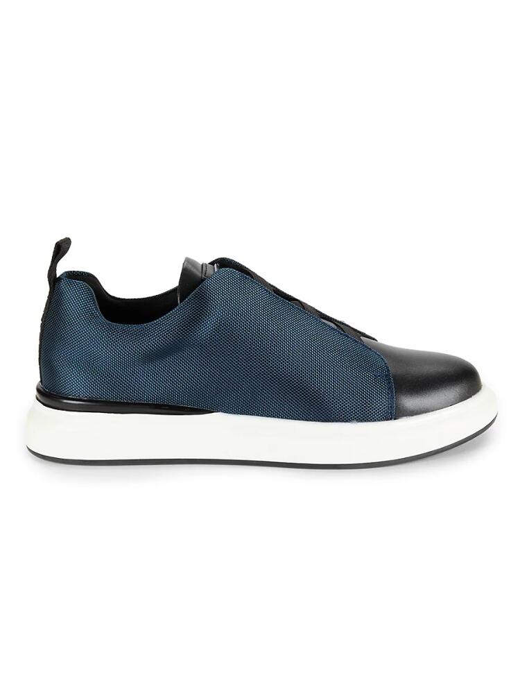 Karl Lagerfeld Paris Men's Low Top Leather & Mesh Slip On Sneakers - Blue Black Cover