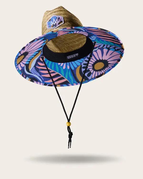 Hemlock Eden Straw Lifeguard Hat in Purple Floral Cover