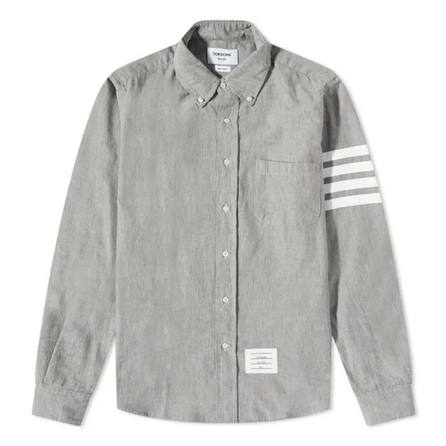 Thom Browne 4-Bar Chambray Shirt In Med Grey Cover