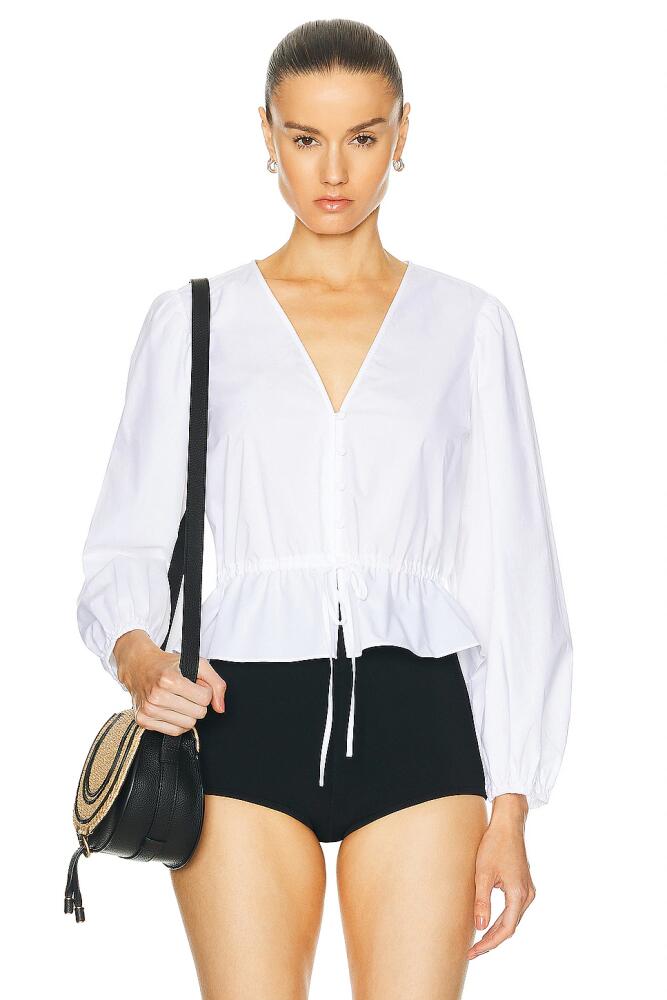 FRAME Cinched V-Neck Blouse in White Cover