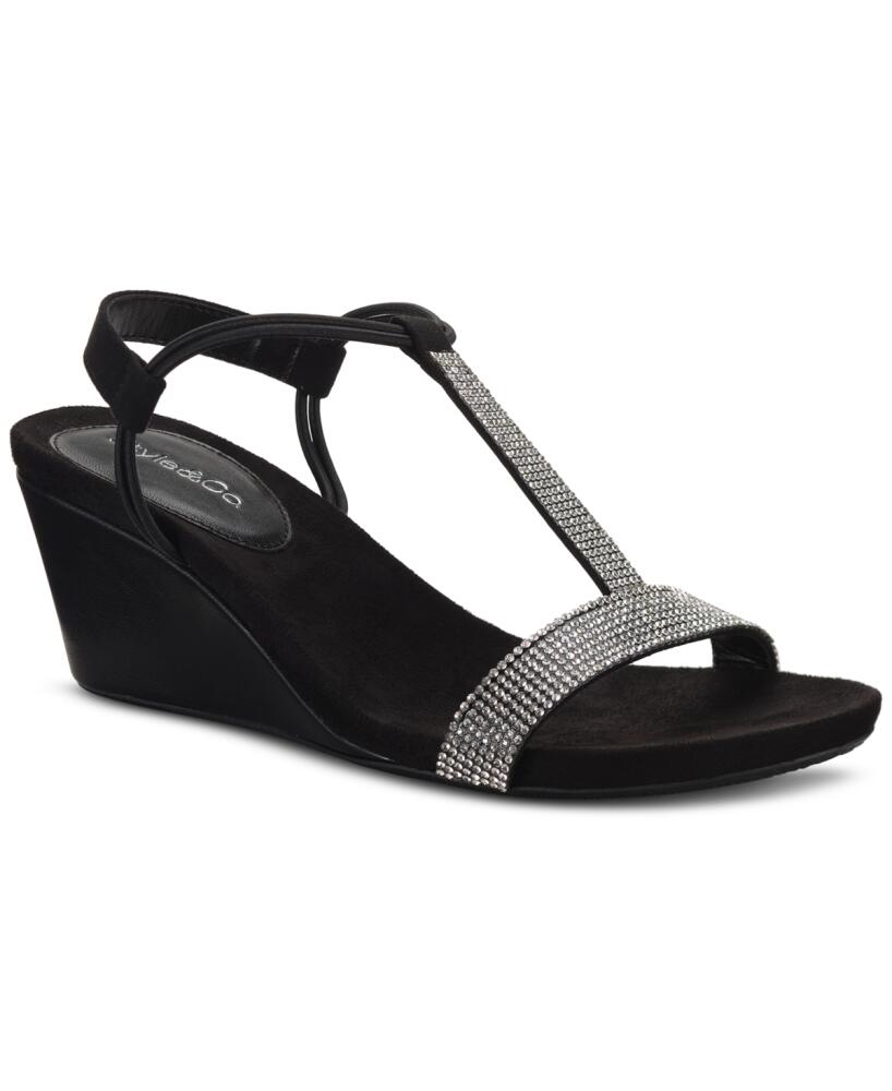 Style & Co Women's Mulan Embellished Wedge Sandals, Created Macy's - Black/Silver Cover